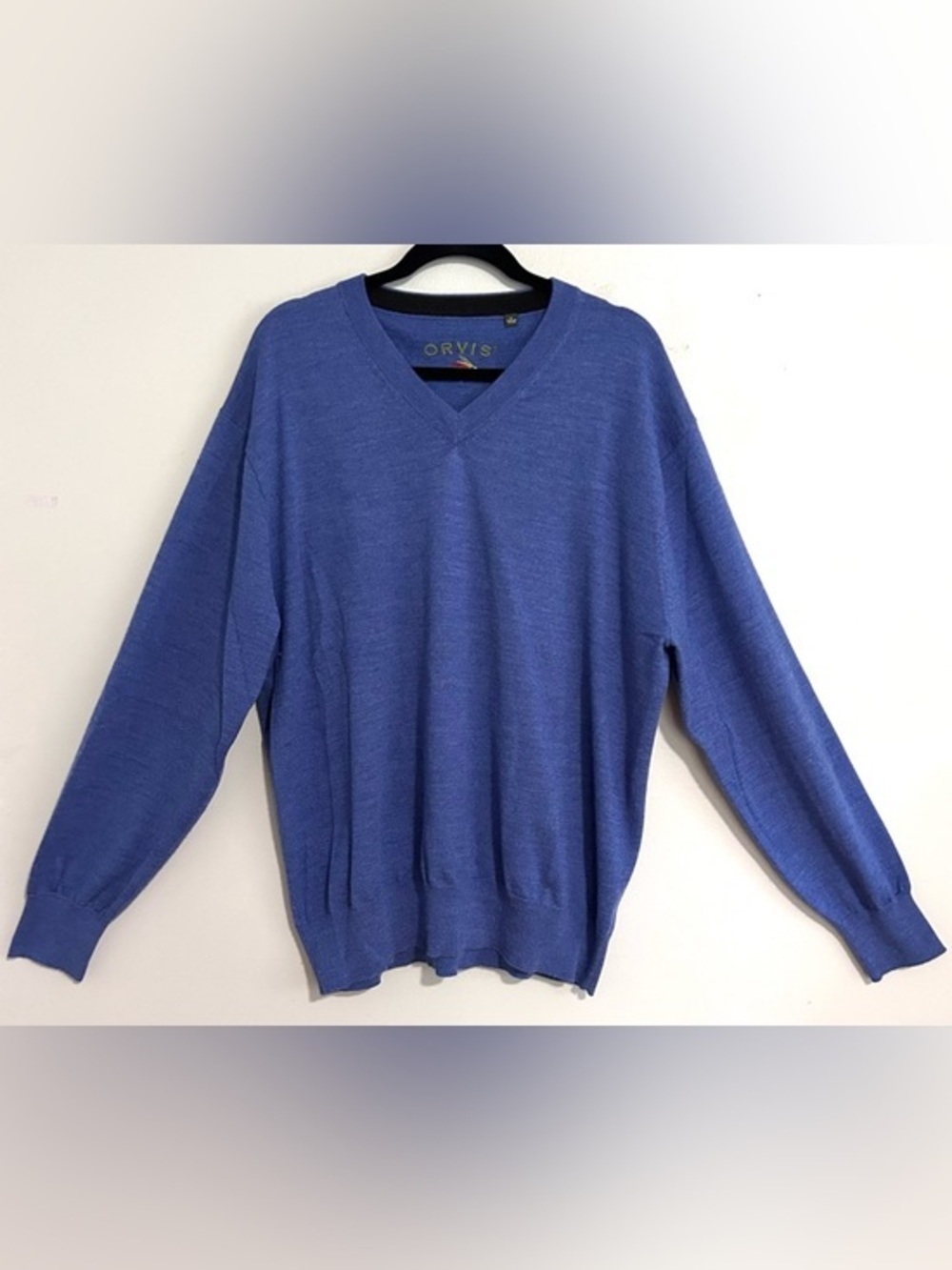 Orvis Merino Wool V Neck Sweater Blue XL Quiet Luxury Coastal Grandfather Core